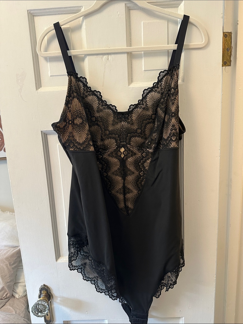 Black Lace-Detail Satin Chemise shapewear Bodysuit